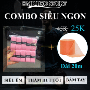 Combo 10 Quấn Cán Vợt Cầu Lông + Quấn Cốt 20m Cao Cấp  – Thấm Mồ Hôi, Chống Trượt, Êm Tay