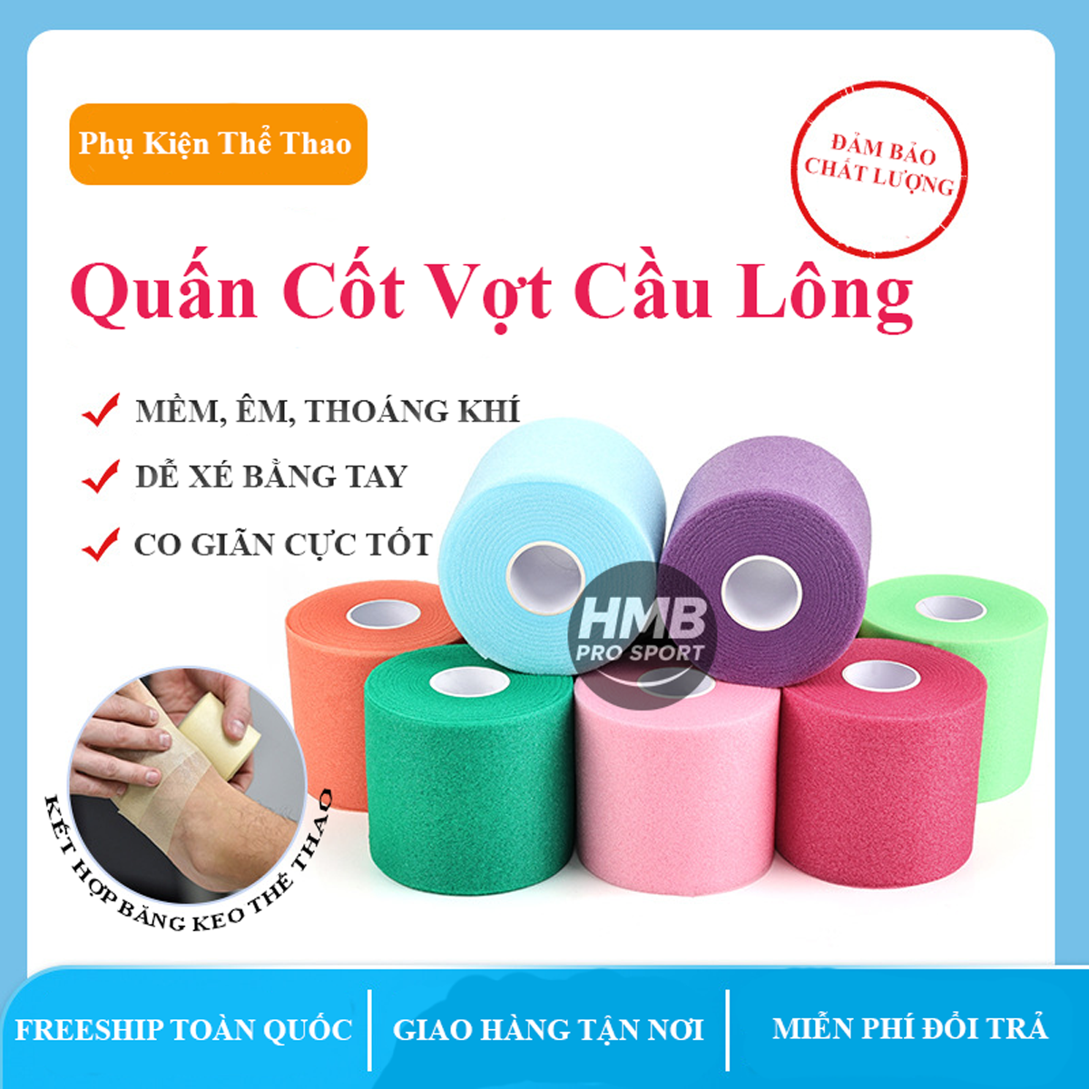 Quấn cốt vợt cầu lông dài 20m mềm mại + êm tay tạo cảm giác cầm nắm thoải mái hạn chế Đau tay